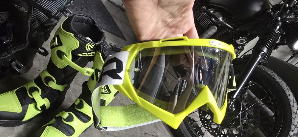 Complete youth dirt bike gear set – boots, goggles, chest protector, shoes – ready to ride!