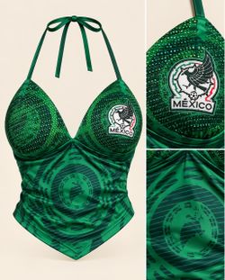 México Green Halter Jersey Top