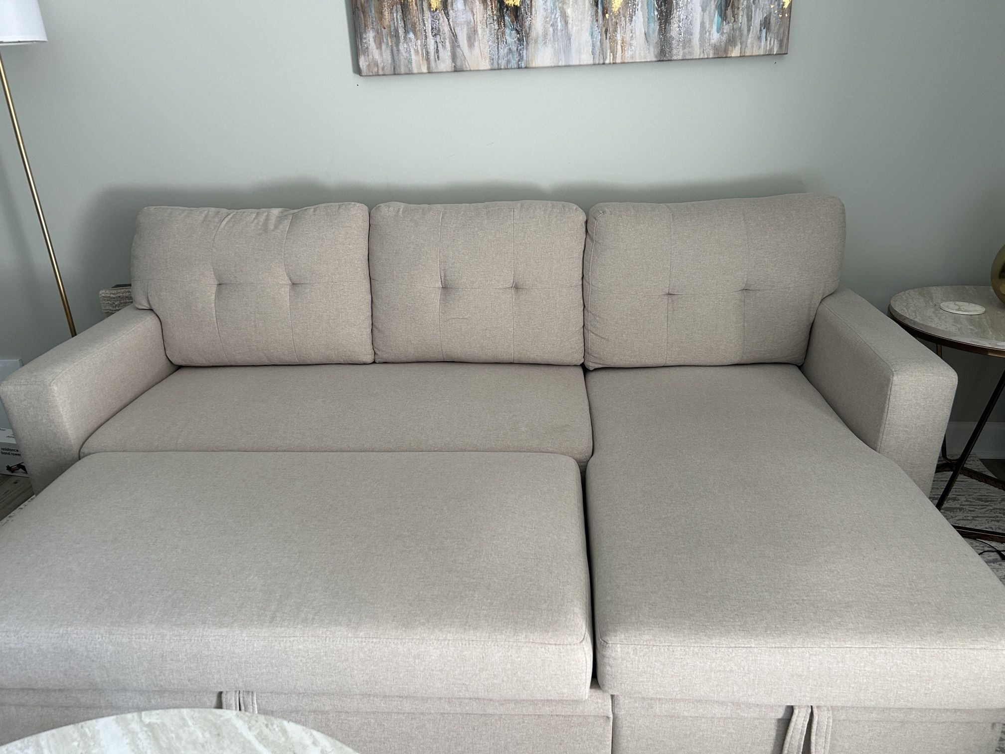 Upholstered Sectional Sleeper With Pull Out Bed and Chaise Storage, L-shaped reversible Couch