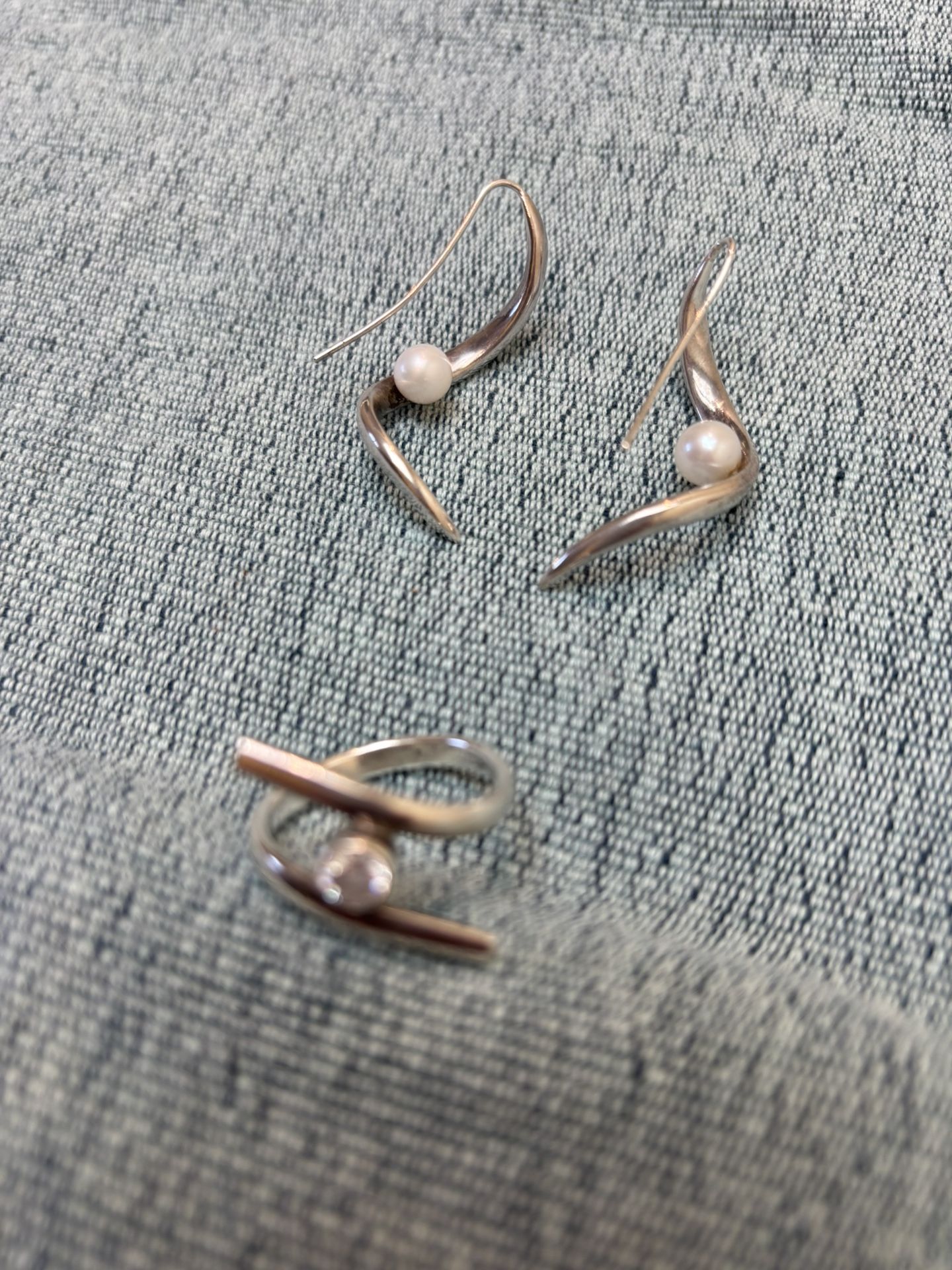 Modern Silver Earrings & Ring