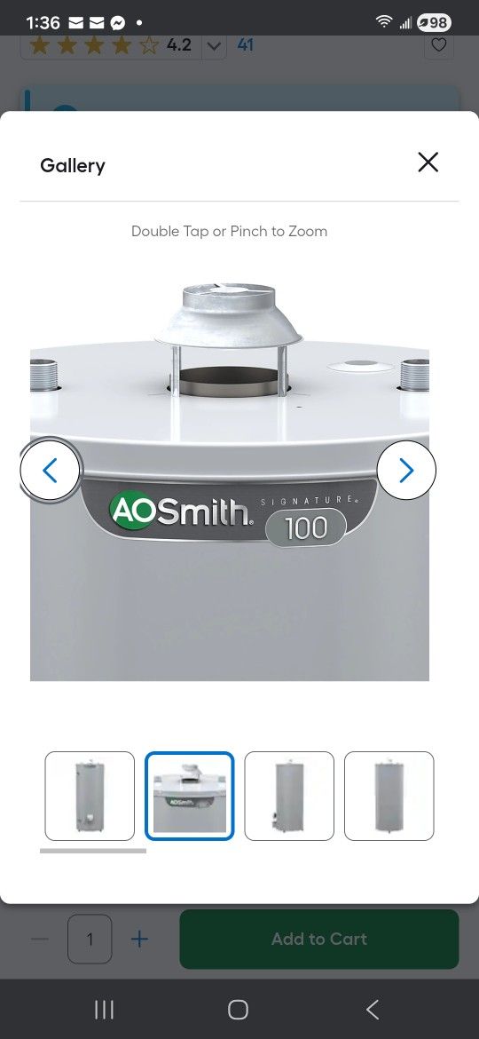 A.O. Smith Signature 100 98-Gallons Tall 6-year Warranty 75100-BTU Natural Gas Water Heater
Model #G6-T10076NV New In Box Reg Price $2100