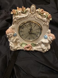 Kentocs Ceramic Angel/Cherubs/ Roses Mantel Clock Made In Germany