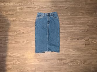 Zara Denim Maxi Skirt Dark Blue Wash Front Slit Womens Sz Small