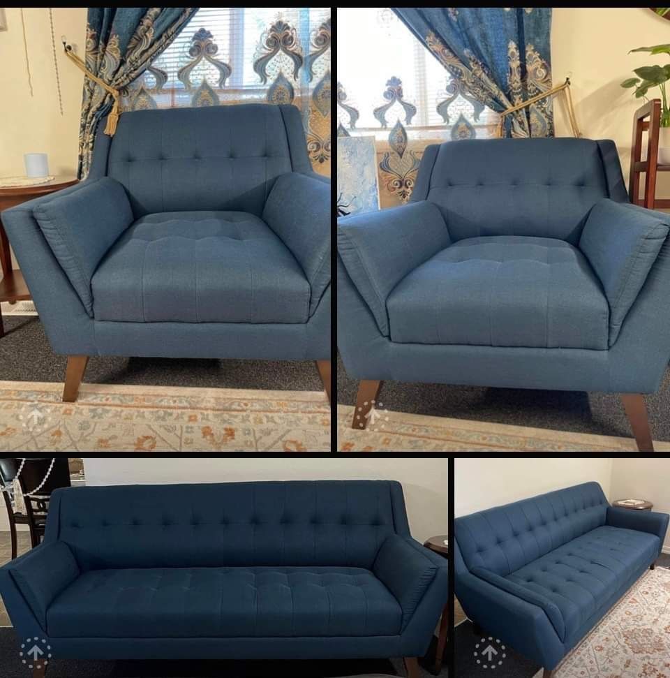 Sofas & 2chairs , Used, RC Wally Wide Tufted sofa Mid-Century Modern Comfy Accent with Wood Legs, Solid Wood Frame Sofa for Bedroom, Living Room, H