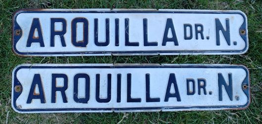 Vintage Arquilla Dr N stamped steel street signs from Illinois