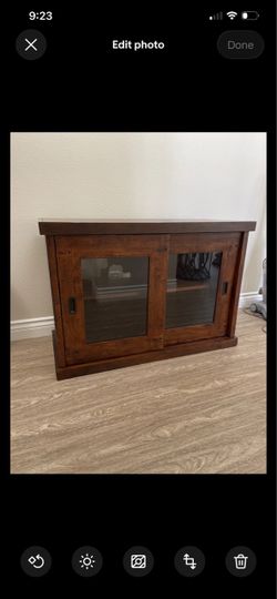 $349 World Market Tv Stand Glass Storage Cabinet Home decor Dark Brown Pickup