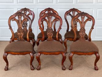 Set of 6 Ornate Carved Wood Dining Chairs