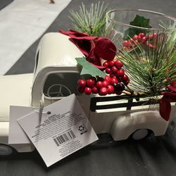 Holiday Time Christmas Farmhouse Truck Hurricane Candle Holder