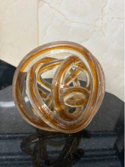 Amber & clear glass abstract art glass knot 6”