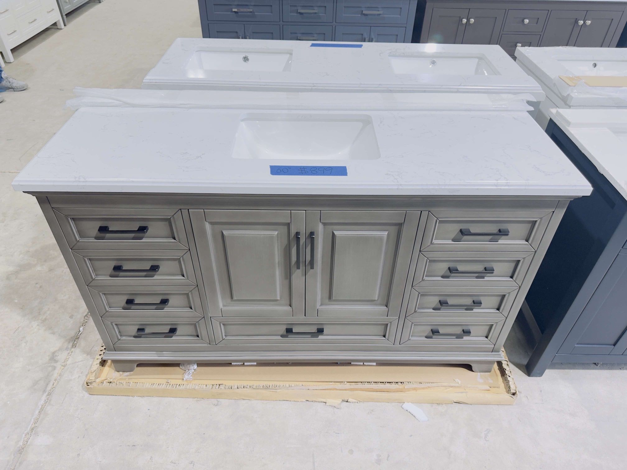 60 in. W x 22 in. D Single Sink Bath Vanity in Rustic Gray with White Marble Top $899