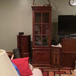 2 Lighted Solid Cherry Wood Cabinets. Lighted.