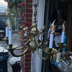 Vintage Solid Brass 6 Arm Chandelier 