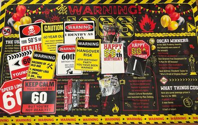 Caution 60th birthday decorations.