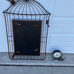 Antique gold, bronze, metal birdcage caulk Board W/ Magnets+ matching clock