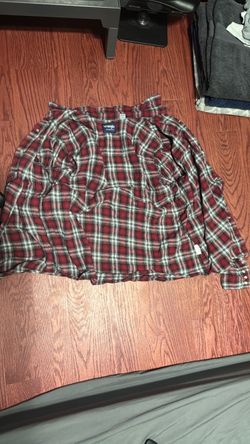 Red and white button up flannel