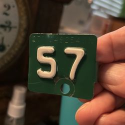 Vintage 1957 license plate tab