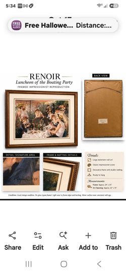 Large Framed Renoir Luncheon of the Boating Party Wall Art Impressionist Gallery Statement Decor 29x25