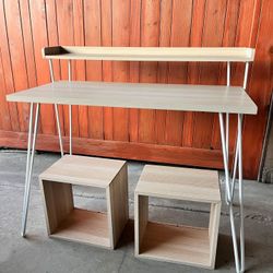 Mid century Style Modern Desk And Square Shelves 