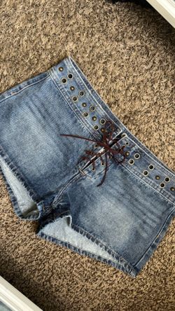 Vintage Y2K Lace-Up Studded Denim Shorts