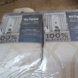 2 Pair Of 100/Per Cent Black  Beige Cutains