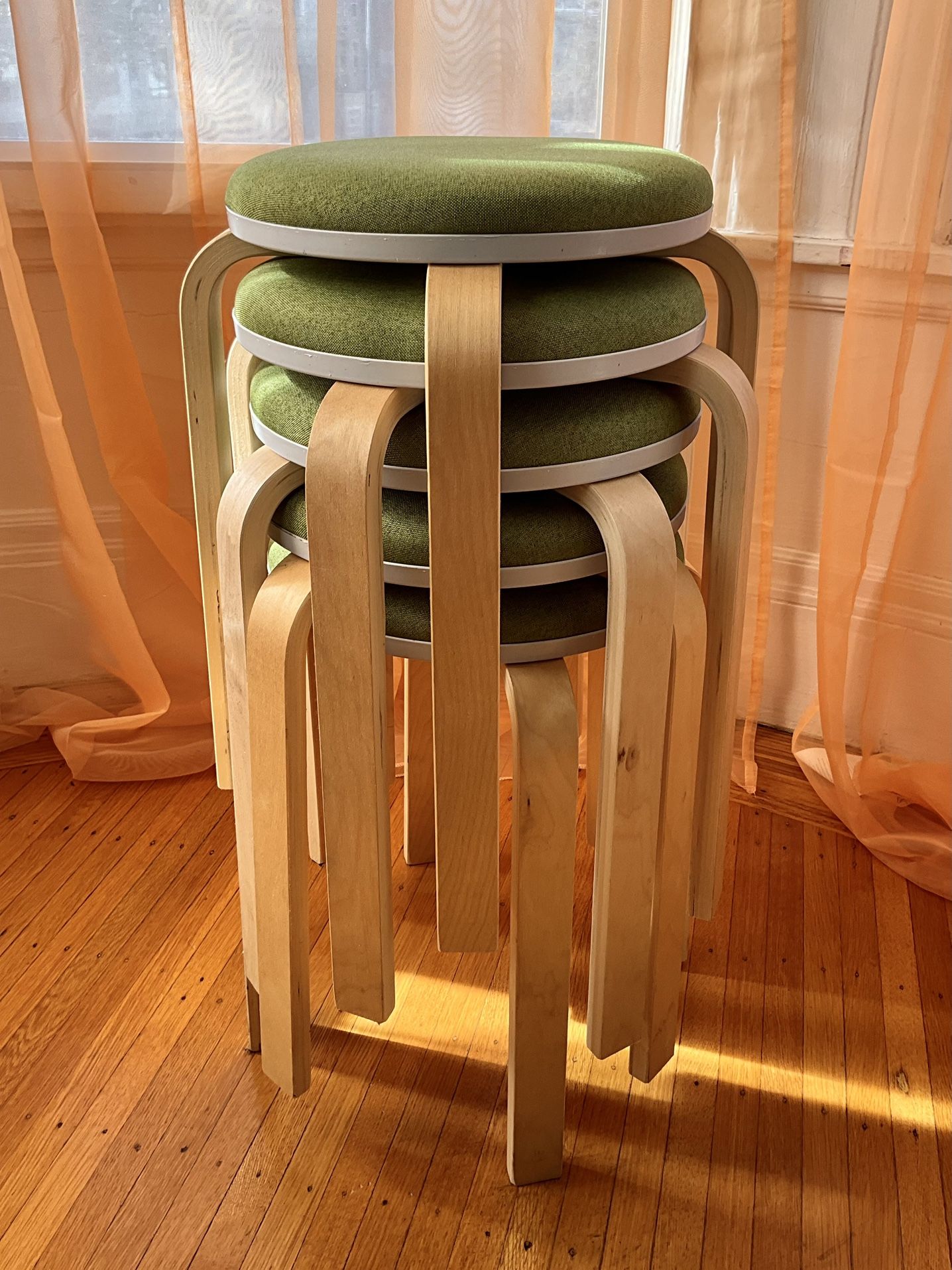 Set Of 5 Bentwood Stackable Stools Green - New