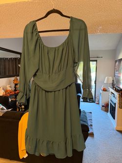 Olive Green Long Sleeve Chiffon Dress