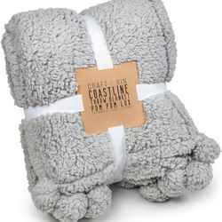 Premium Pom Pom Throw Blanket Grey Throw Blanket Plush Blanket Soft Throw