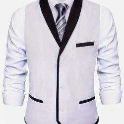 Hi-Tie White & Black Vintage  Tailored/Shawl Collar Single-Breasted Suit Vest