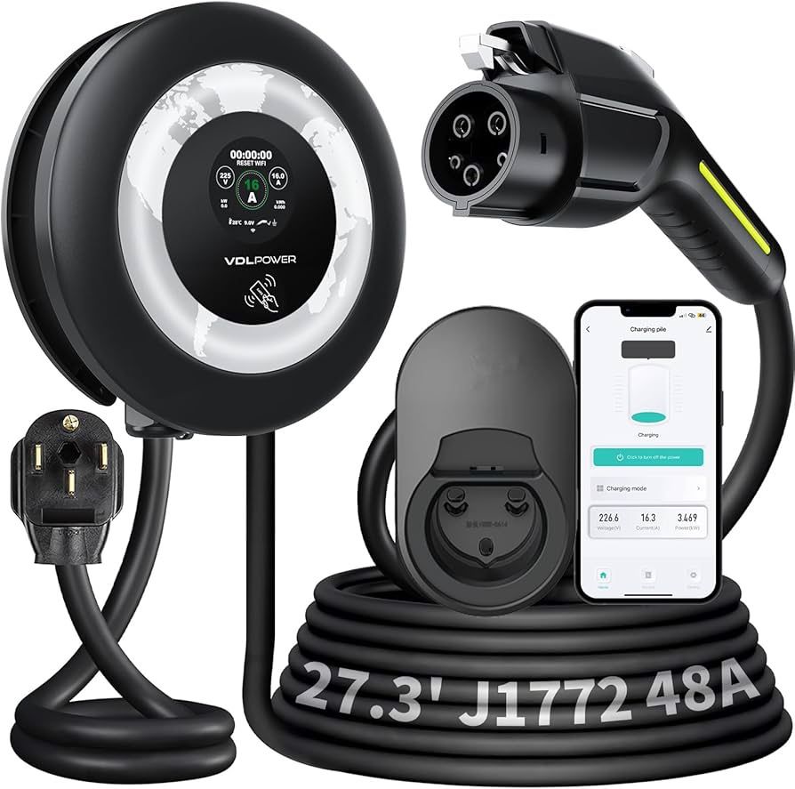 New And Well Packaged Level 2 EV Charger, 11.5KW / 50A Home Electric Vehicle Charging Station, 27.3ft Charging Cable with Smart App, 240V Wall EV Char