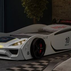 Brand New White Twin Race Car Design Bed Frame 