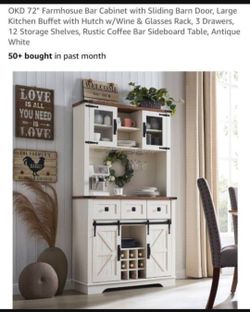 Farmhouse bar cabinet with slinding bar doors