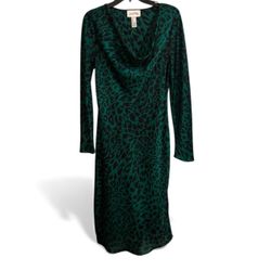 JOSEPH RIBKOFF Green/Black Jose Satin Leopard Print Sheath Midi Dress Sz 8 $215