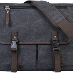Vintage Canvas 15.6 inch Laptop Messenger Bag (Black/Brown)