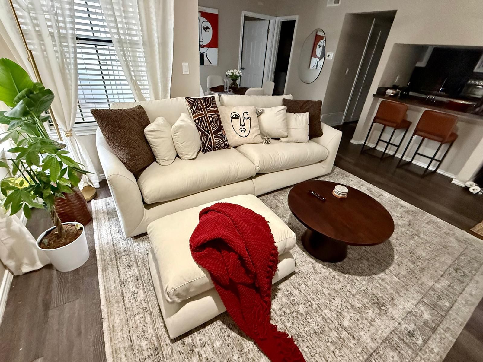 Beige Sofa With Ottoman 