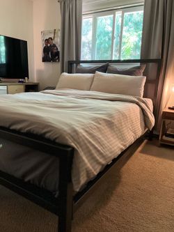Living Spaces Queen Size Metal Bed Frame and Foam Mattress