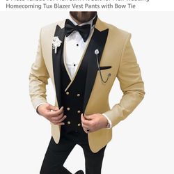 3 Piece Tuxedo for Men Slim Fit Suit for Men Wedding Homecoming Tux Blazer Vest Pants with Bow Tie XXL