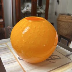 ITALIAN ROUND ORANGE MURANO GLASS VASE