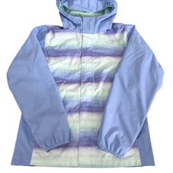 North Face L 14 16 Girls Rain Jacket Windbreaker Coat Zip Up Hooded Kids Tween Blue Purple Teal EUC