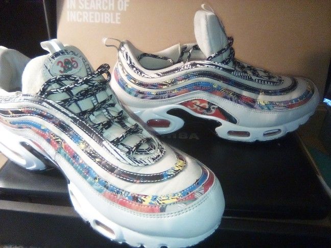 Rare NIKE AIR MAX PLUS 97 Men Shoes (White City Miami 305)Size 11.5