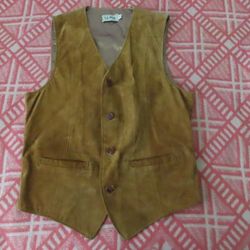 Vintage L.L.BEAN Waistcoat Overcoat Leather Gilet Beige Suede Mens M Long