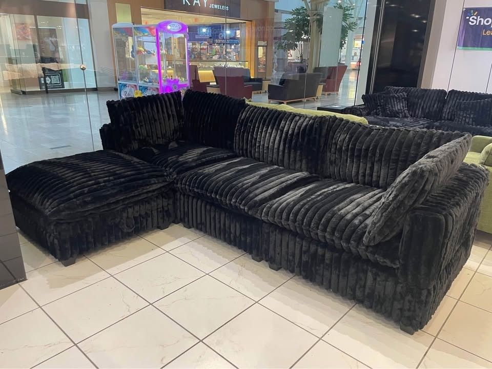 New In Boxes Black Corduroy Sectional Sofa With Storage
