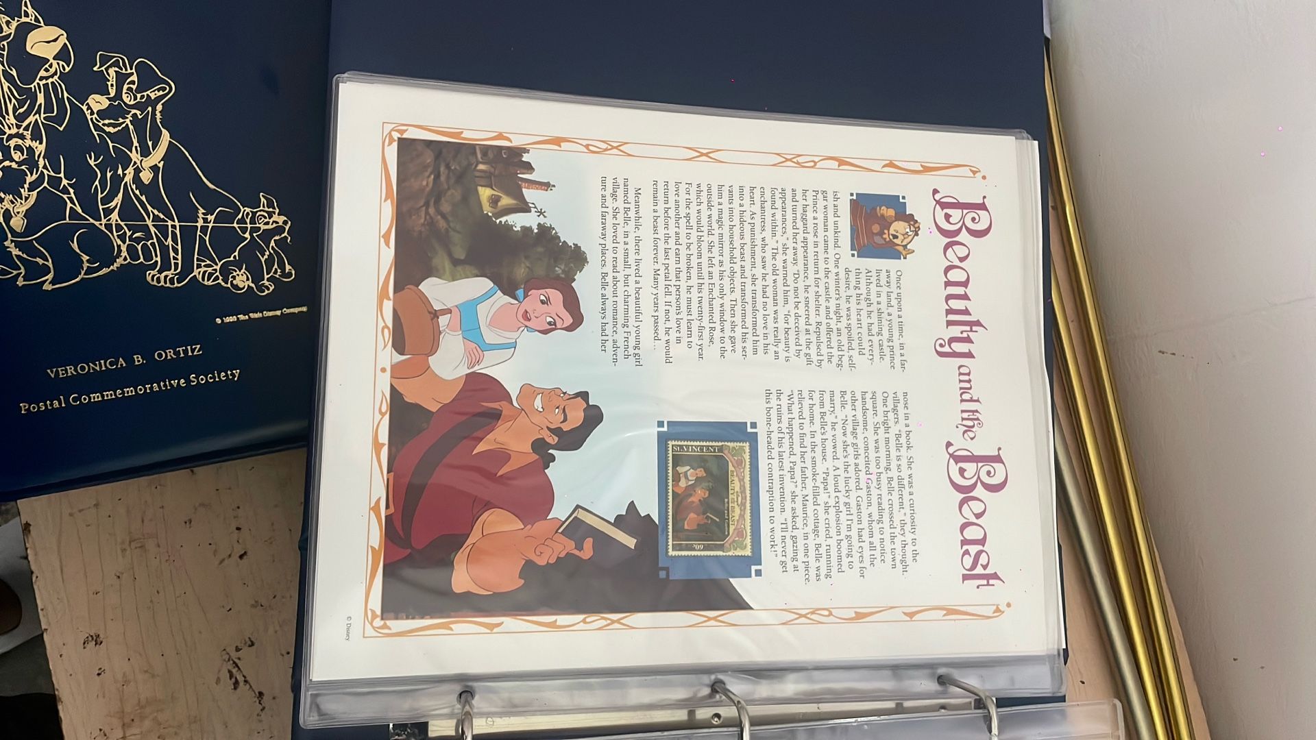 Beauty And The Beast Disney Collectors Panel 6 Pages W/ Collector’s Postage Stamps