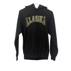 Hanes Hoodie Men Small Alaska Black Pullover Sweater Pockets Outdoor Sweatshirt