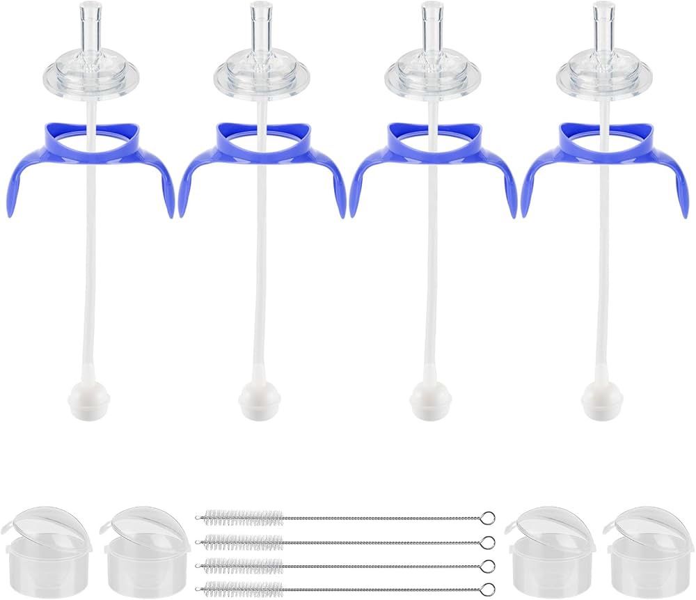 Straw Cup Conversion Kit for Lansinoh Baby Bottles,Straw Cup Transition Kit with Weighted Straw, Soft Straw Nipples & Easy-Grip Handle, 8m+, 4-Pack