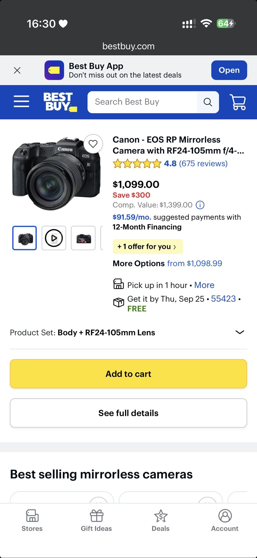 Cannon EOS RP Mirrorless