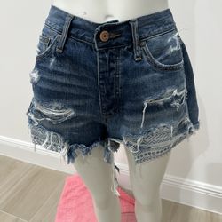 American Eagle Hi Rise Blue Denim Button Up Shorts Size 8