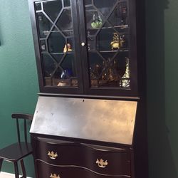 OBO Lovely black Antique Secretary Desk Claw Foot with display shelves