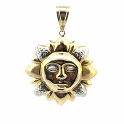 Men’s 14k Two Toned White Yellow Gold Sun Pendant for Necklace 2.25” Inch GP3128654
