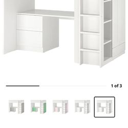Loft bed frame, desk and storage, white, Twin