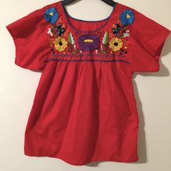 Embroidered floral red top